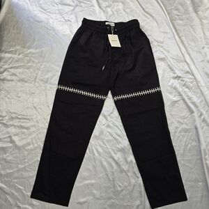 Venroy Black Drawstring Pants with Contrast Stitch Detail